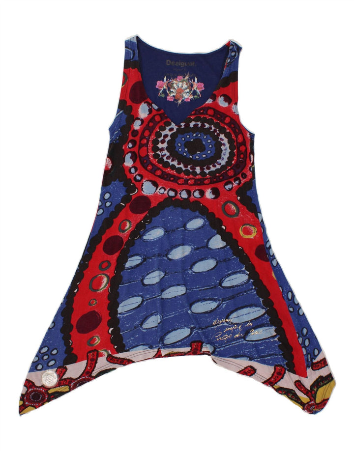 DESIGUAL Womens Abstract Pattern Sleeveless Tunic Dress UK 8 Small Blue Vintage Desigual and Second-Hand Desigual from Messina Hembry 