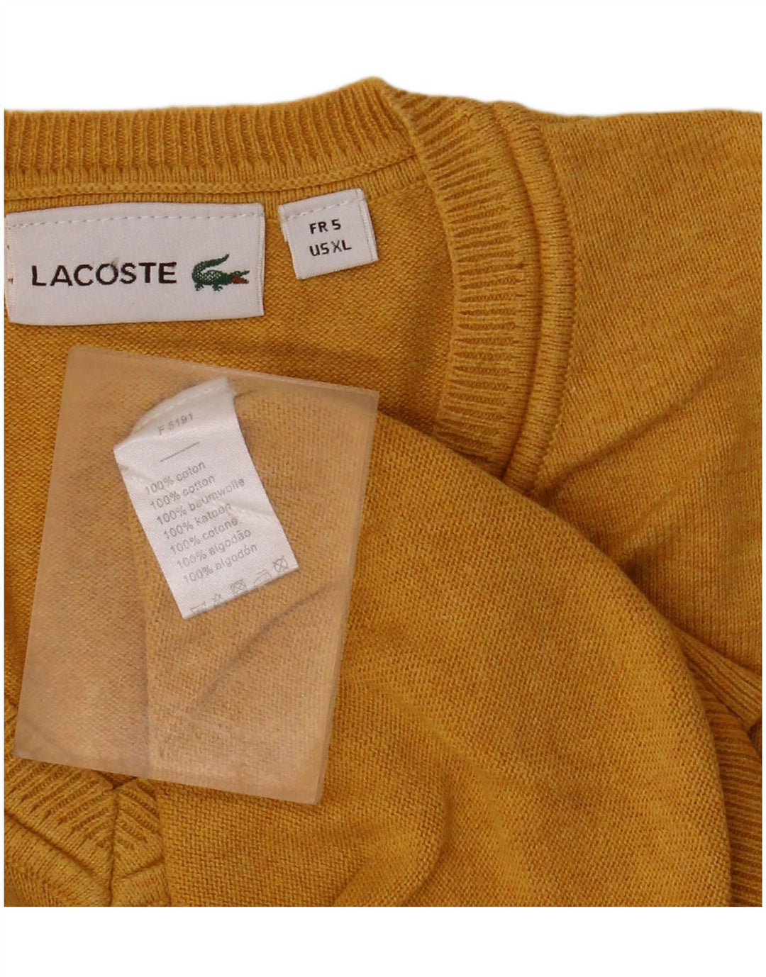 LACOSTE Мужской джемпер с v-образным вырезом, размер 5, большой желтый хлопок