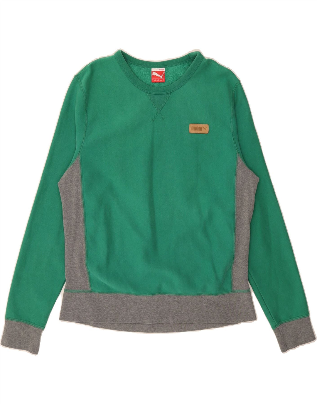 PUMA Mens Sweatshirt Jumper Small Green Colourblock Vintage Puma and Second-Hand Puma from Messina Hembry 