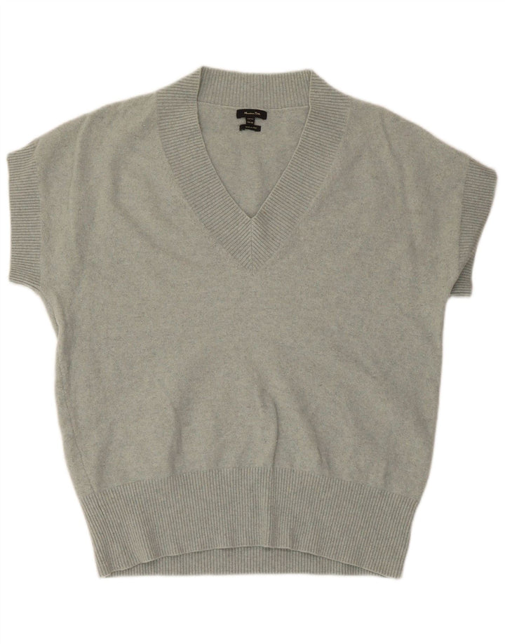 Женский джемпер с короткими рукавами и v-образным вырезом Massimo Dutti UK 14, средний зеленый