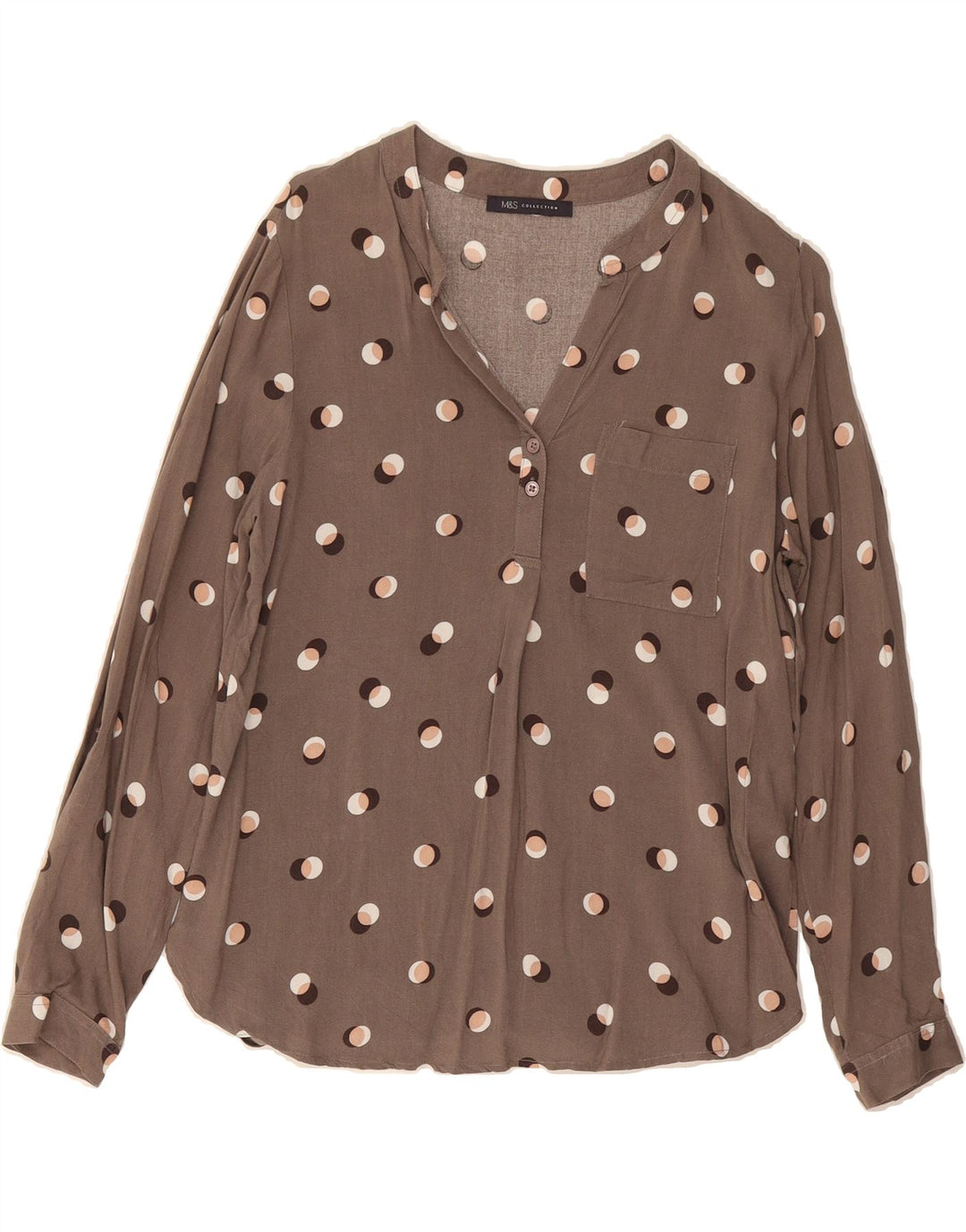 MARKS & SPENCER Womens Long Sleeve Blouse Top UK 10 Small  Grey Polka Dot Vintage Marks & Spencer and Second-Hand Marks & Spencer from Messina Hembry 