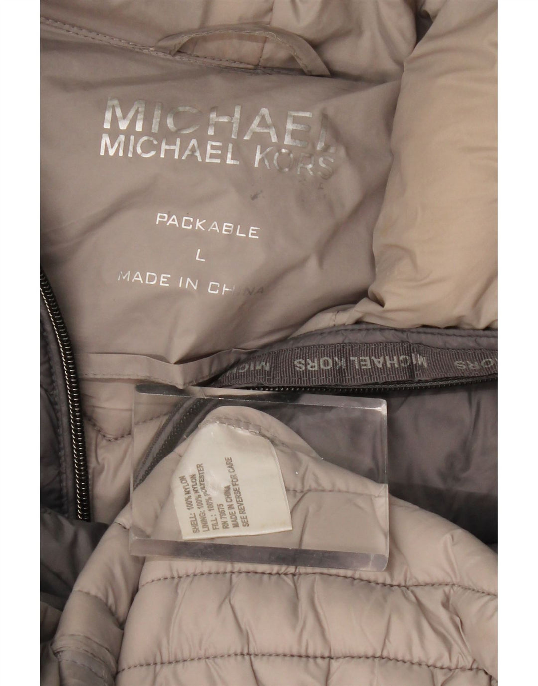 Женское стеганое пальто с капюшоном MICHAEL KORS UK 16, большой серый нейлон