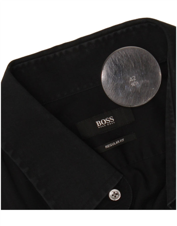 Мужская рубашка стандартного кроя HUGO BOSS, размер 16 1/2 42, большая черная