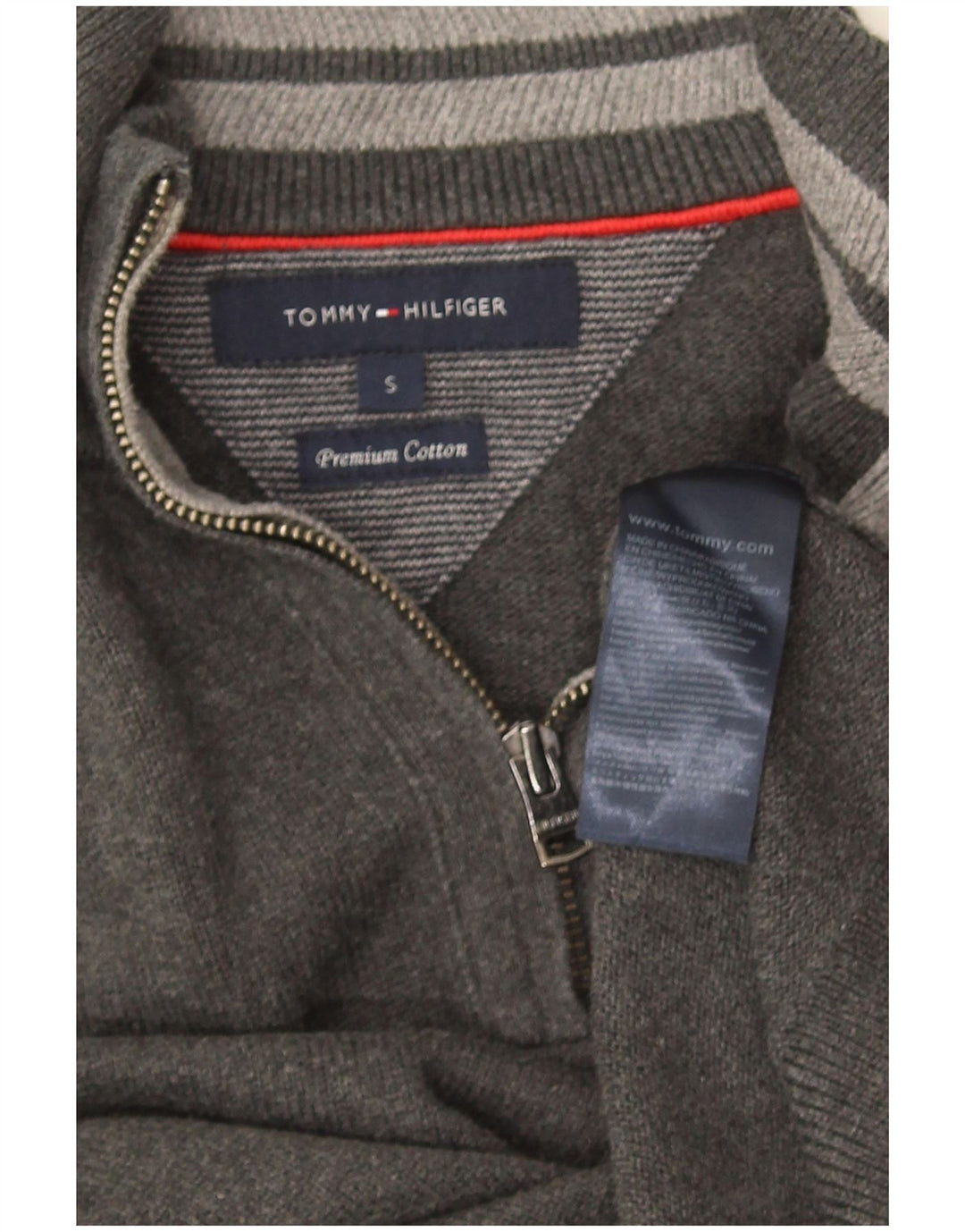 Мужской джемпер с воротником на молнии Tommy Hilfiger, маленький серый хлопковый свитер