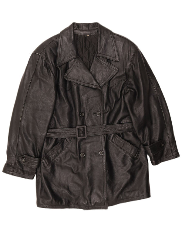 LAVORAZIONE ARTIGIANA Женское Пальто UK 12 Среднее Черное Кожаное