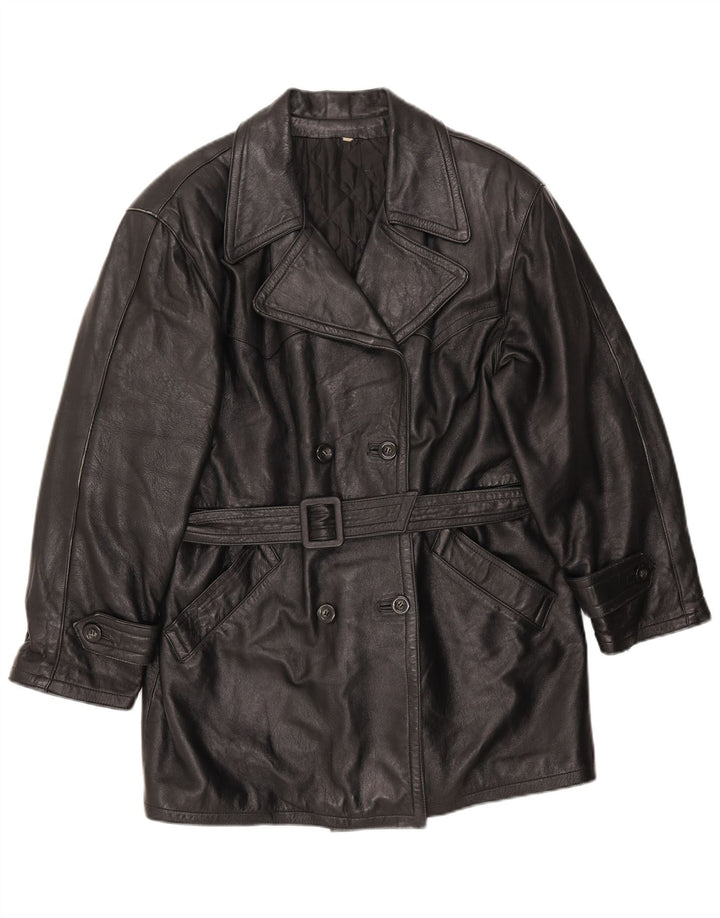 LAVORAZIONE ARTIGIANA Женское Пальто UK 12 Среднее Черное Кожаное