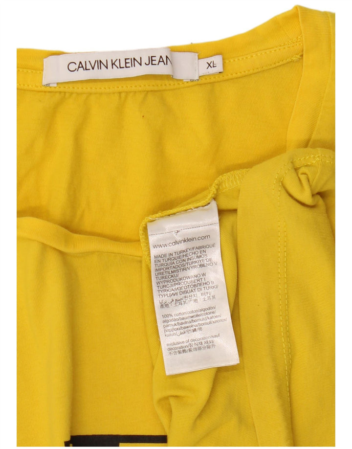 CALVIN KLEIN JEANS Женская футболка с рисунком Top UK 18 XL Желтый хлопок