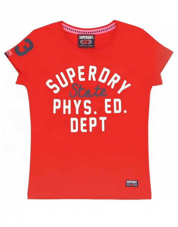 Женская футболка с рисунком Superdry Top UK 12, средний красный хлопок, хлопок