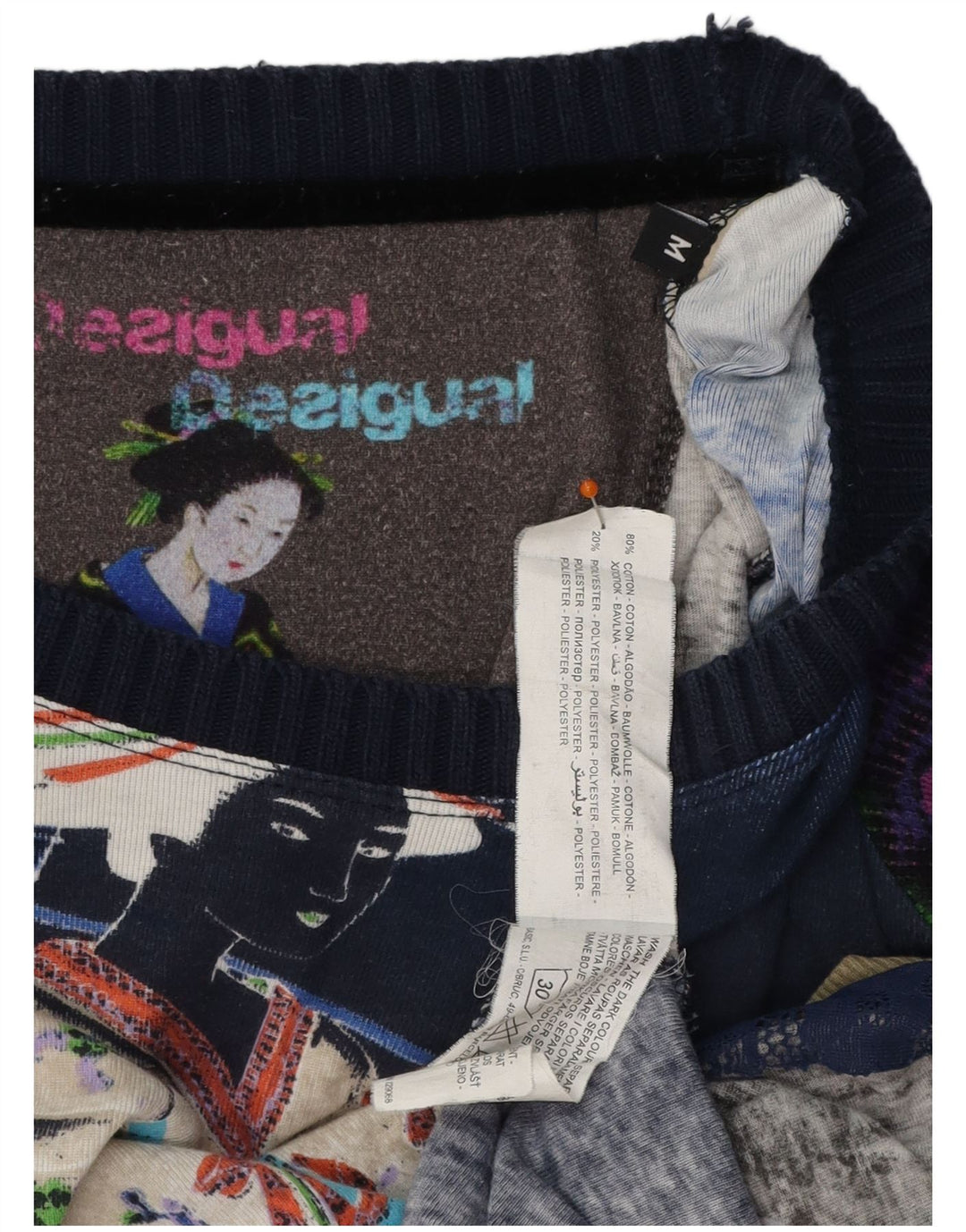 DESIGUAL Женский топ с рисунком с длинным рукавом UK 14, средний темно-синий с цветочным принтом