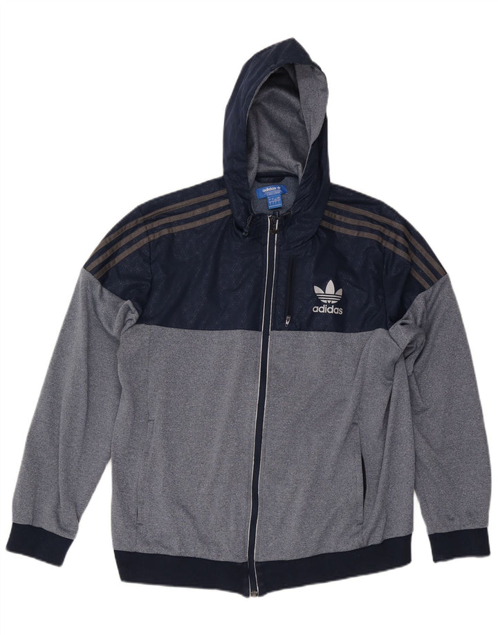 Мужской спортивный костюм Adidas с капюшоном, верхняя куртка, большой темно-синий, цветной блок