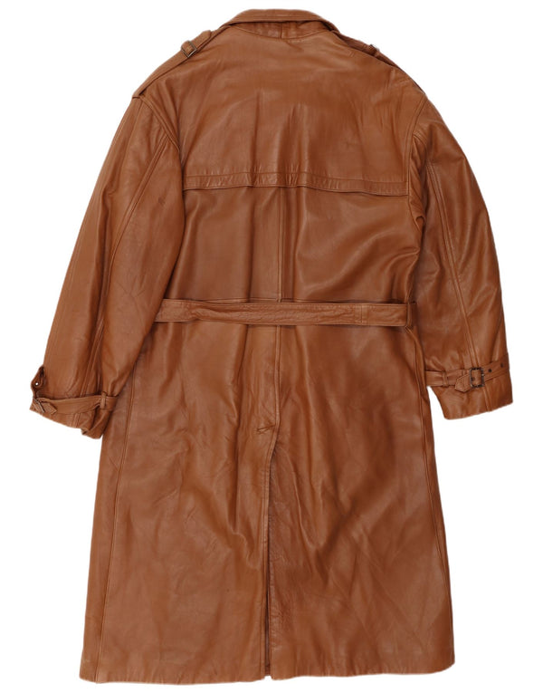 Мужское кожаное пальто в стиле милитари VINTAGE UK 40, большое, коричневое кожаное