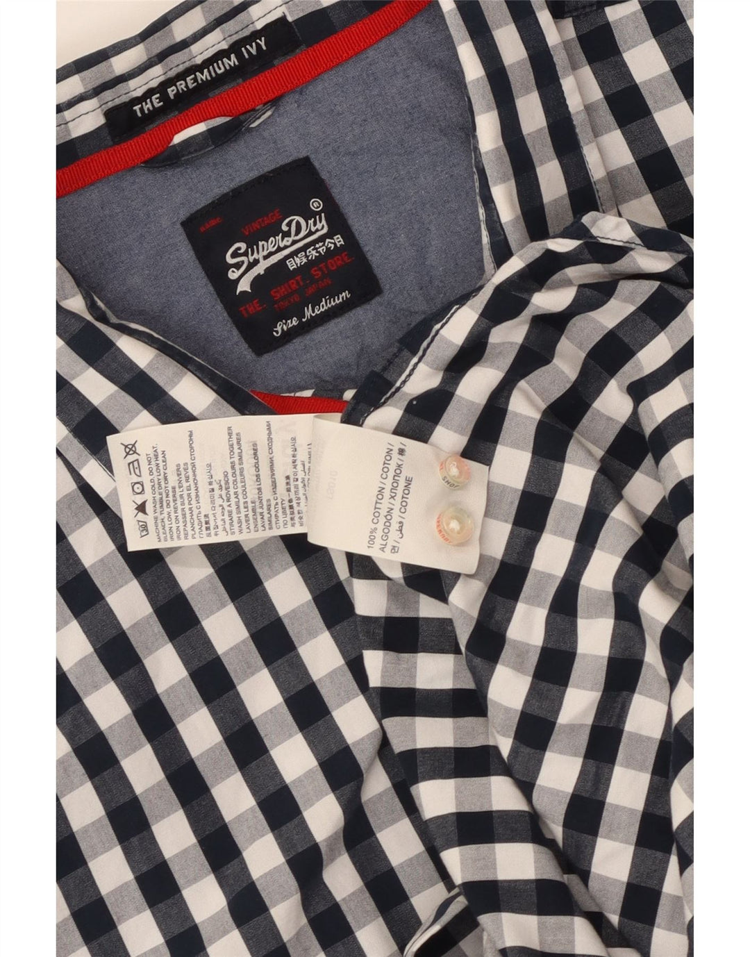 Мужская рубашка свободного кроя Superdry среднего размера, темно-синяя, хлопок в мелкую клетку