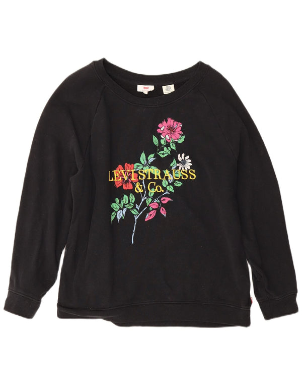 Levi's Womens Graphic Sweatshirt Jumper UK 18 XL Black Floral