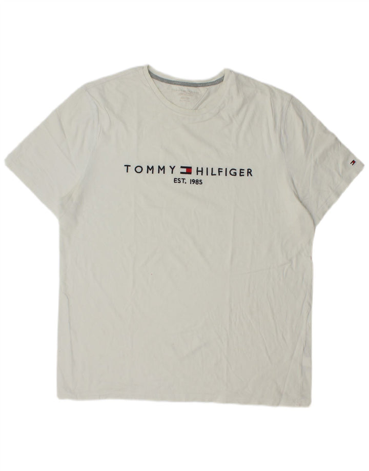Tommy Hilfiger Мужская футболка стандартного кроя с рисунком, топ XL, белый хлопок