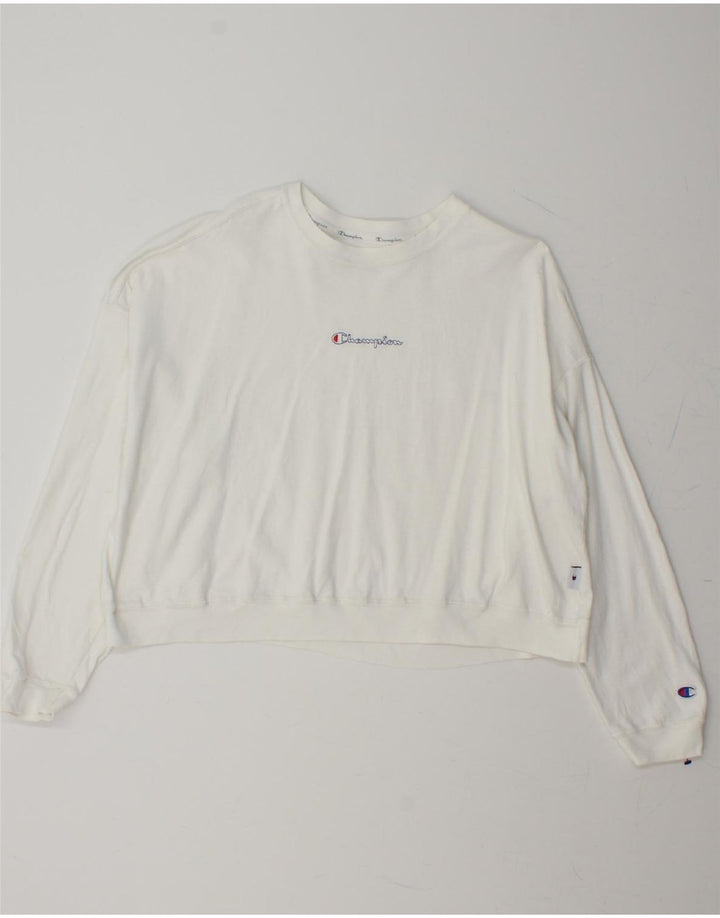 CHAMPION Womens Crop Oversized Sweatshirt Jumper UK 10 Small White Cotton Vintage Champion and Second-Hand Champion from Messina Hembry 