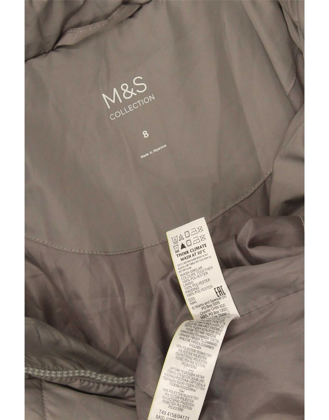 Женское стеганое пальто Marks & Spencer UK 8, маленький серый полиэстер