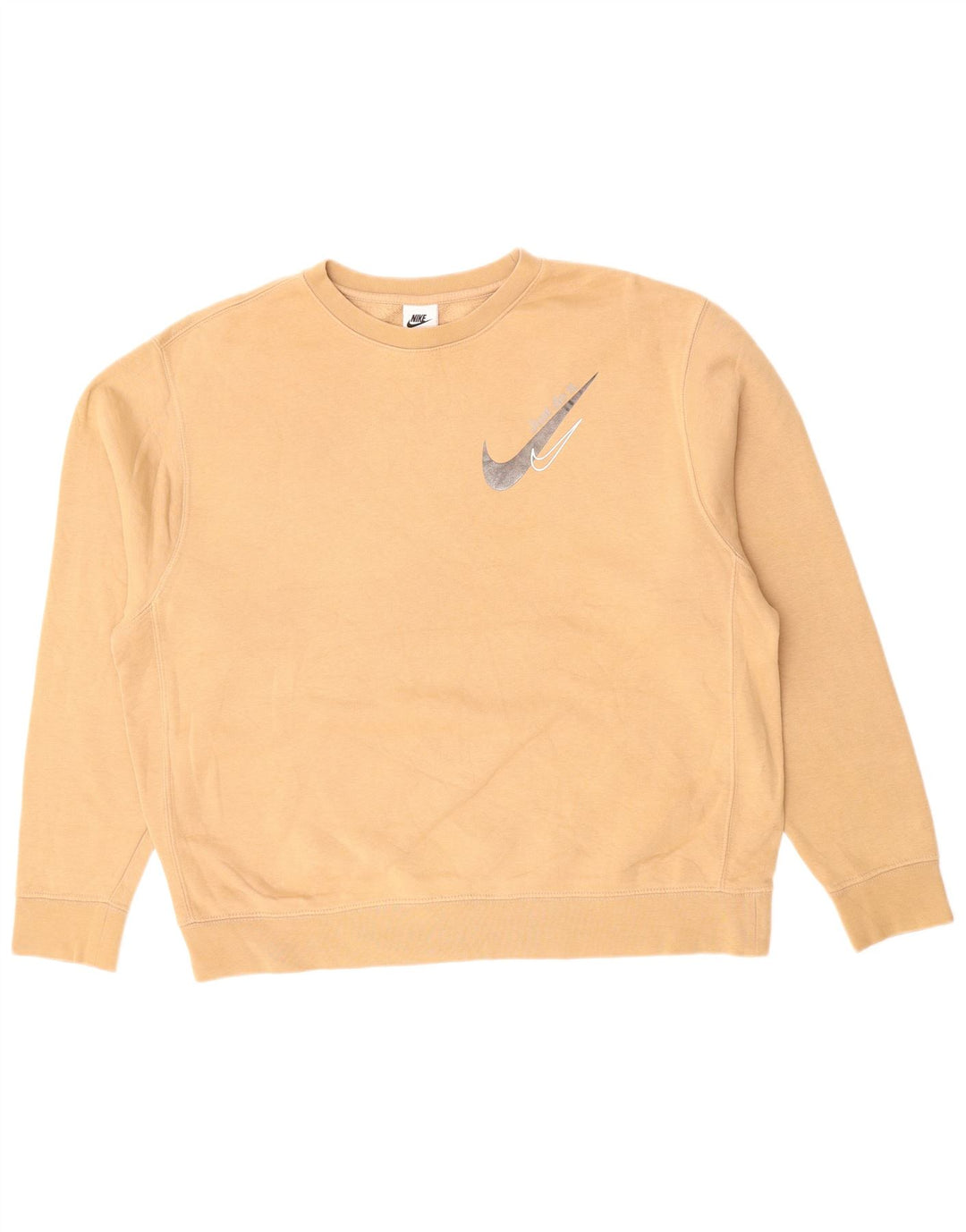 NIKE Mens Graphic Sweatshirt Jumper Large Beige Cotton