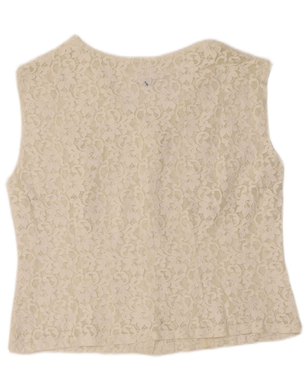 Укороченная женская блузка-рубашка без рукавов VINTAGE IT 50 XL с белым цветочным принтом