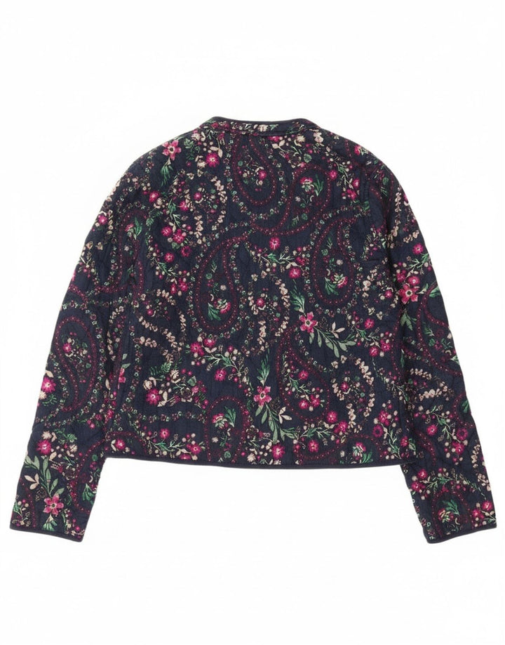 Женский открытый пиджак Monsoon UK 12, средний темно-синий хлопковый цветочный принт