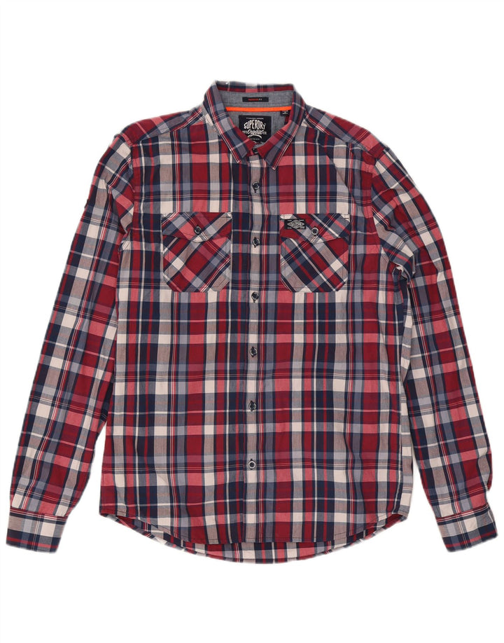 Мужская рубашка обычного кроя Superdry, хлопковая рубашка в красную клетку большого размера