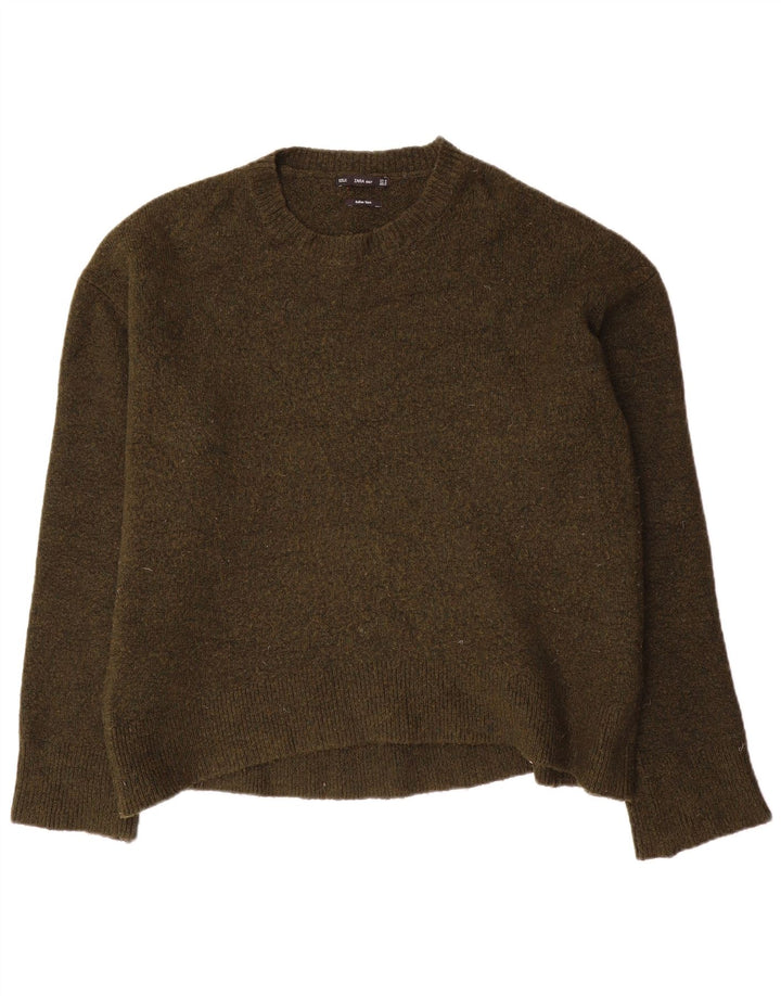 Женский свободный джемпер с круглым вырезом Zara UK 14, средний цвет хаки, вискоза