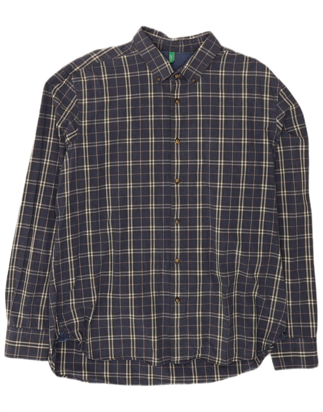 Мужская рубашка Benetton 2XL, темно-синяя клетка, хлопок