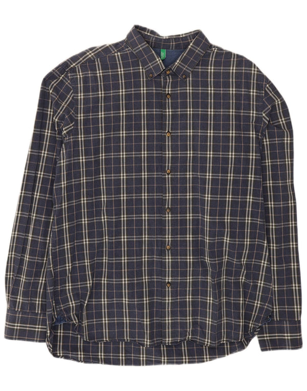 Мужская рубашка Benetton 2XL, темно-синяя клетка, хлопок