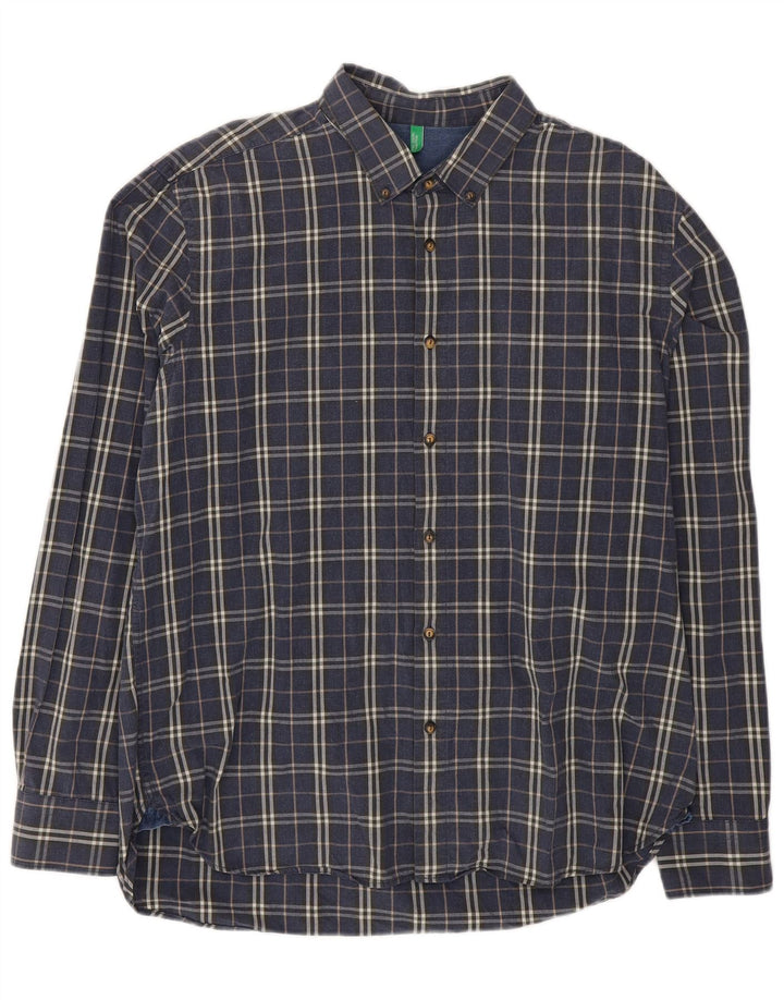 Мужская рубашка Benetton 2XL, темно-синяя клетка, хлопок
