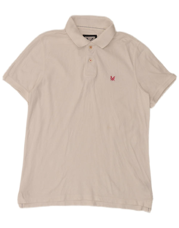 Crew Clothing Мужская рубашка поло среднего размера из белого хлопка