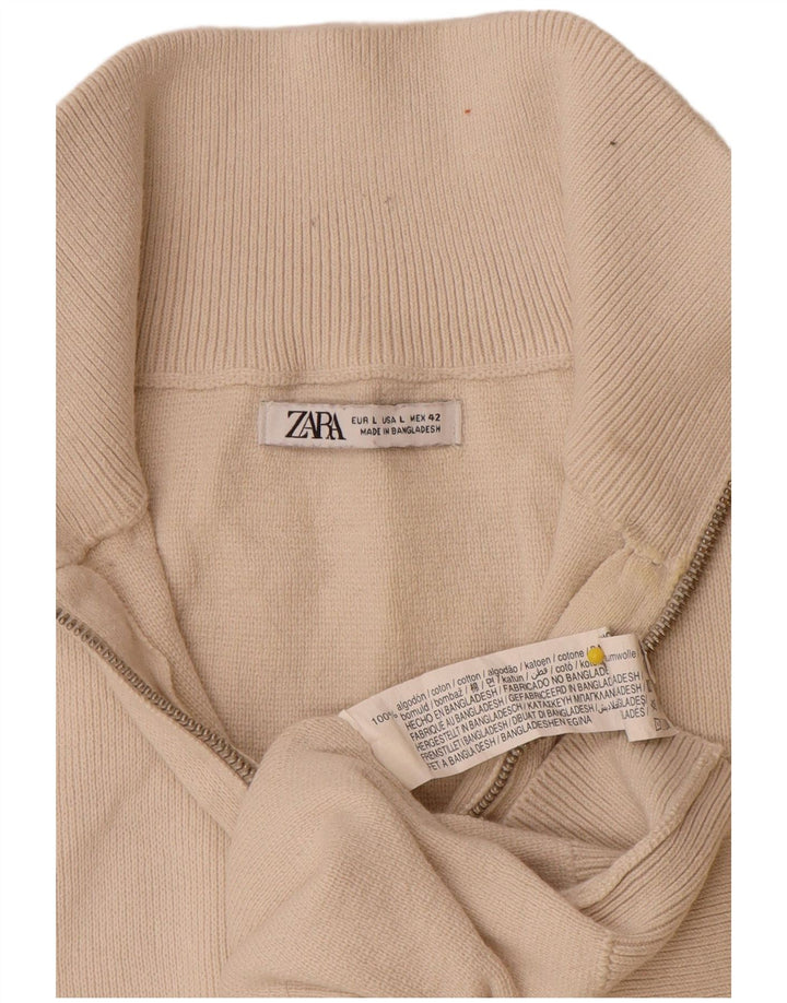 Мужской джемпер с воротником на молнии Zara, большой хлопковый свитер белого цвета