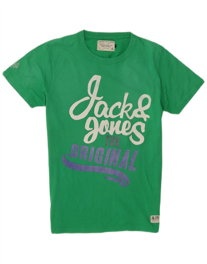 Мужская футболка с рисунком Jack & Jones, хлопковый топ среднего зеленого цвета