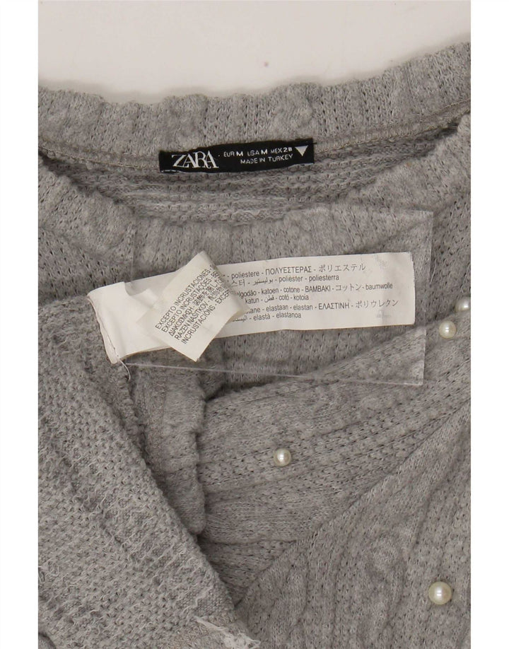 Женская трикотажная блузка Zara Top UK 12, средний серый полиэстер с крапинками