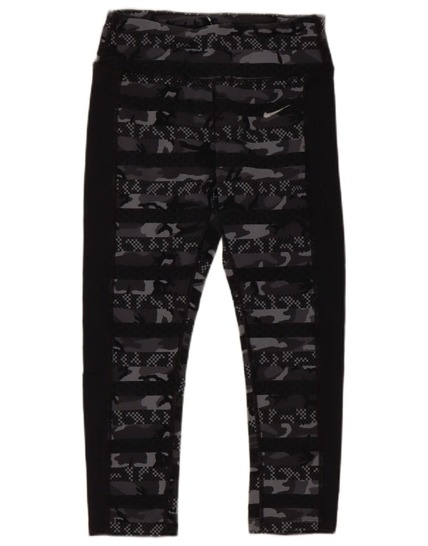Женские леггинсы-капри Nike Dri Fit UK 8, маленькие черные камуфляжные нейлоновые брюки