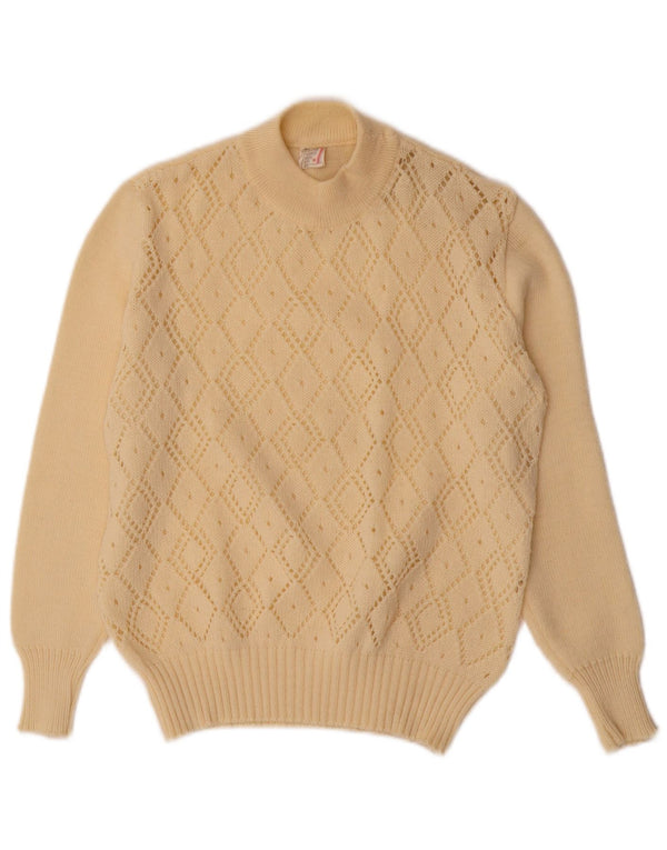 ВИНТАЖНЫЙ женский джемпер с высоким воротником, Великобритания, 10, маленький, белый