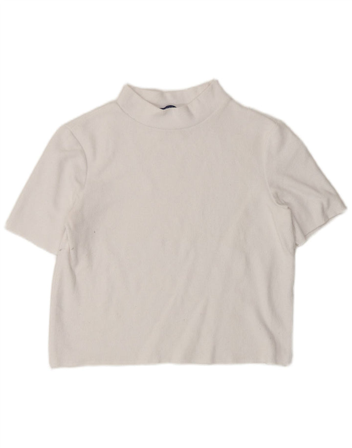 Zara Женский укороченный джемпер с высоким воротником и короткими рукавами, Великобритания 12, средний белый