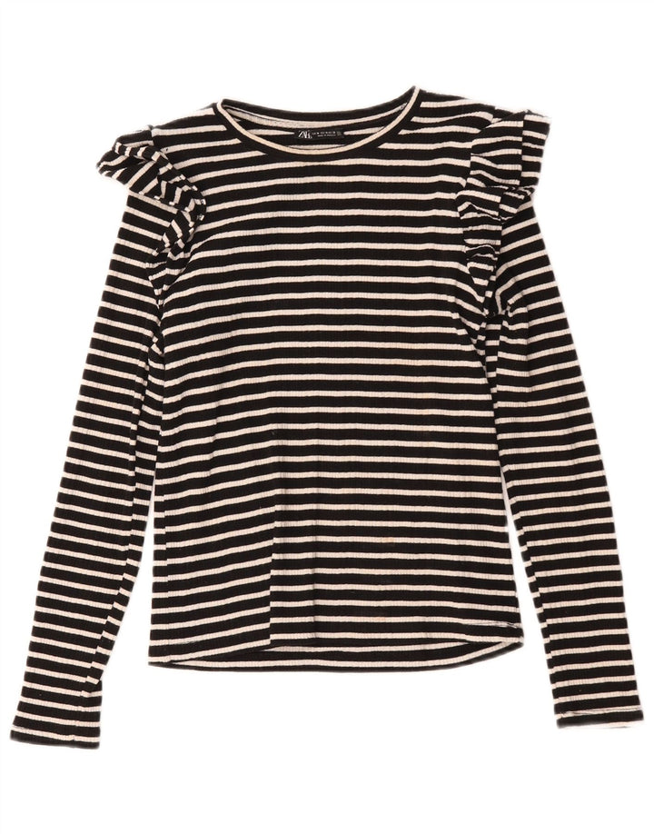 Женский топ Zara с длинным рукавом UK 12, средний черный в полоску