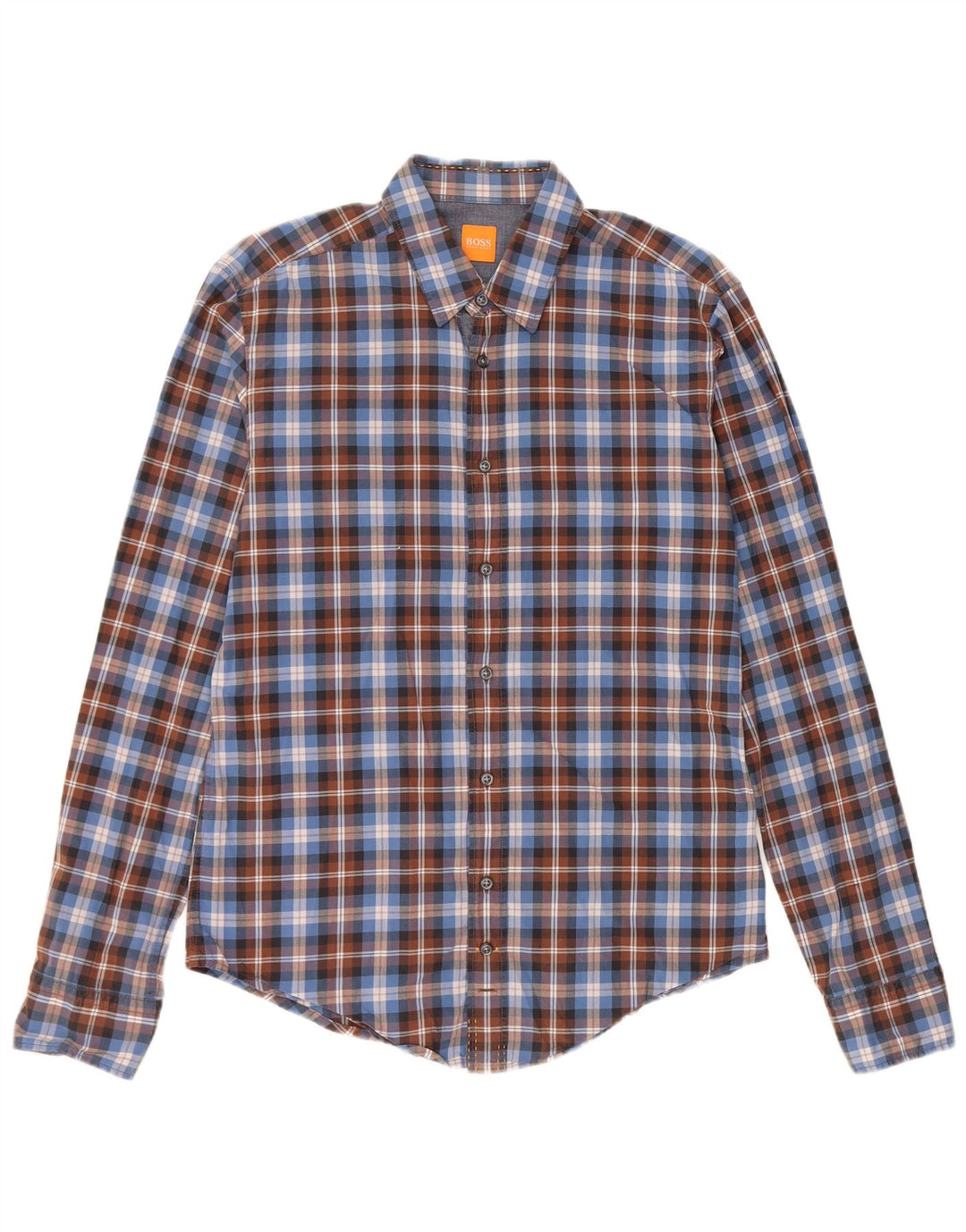 Мужская рубашка HUGO BOSS, хлопковая синяя клетка среднего размера