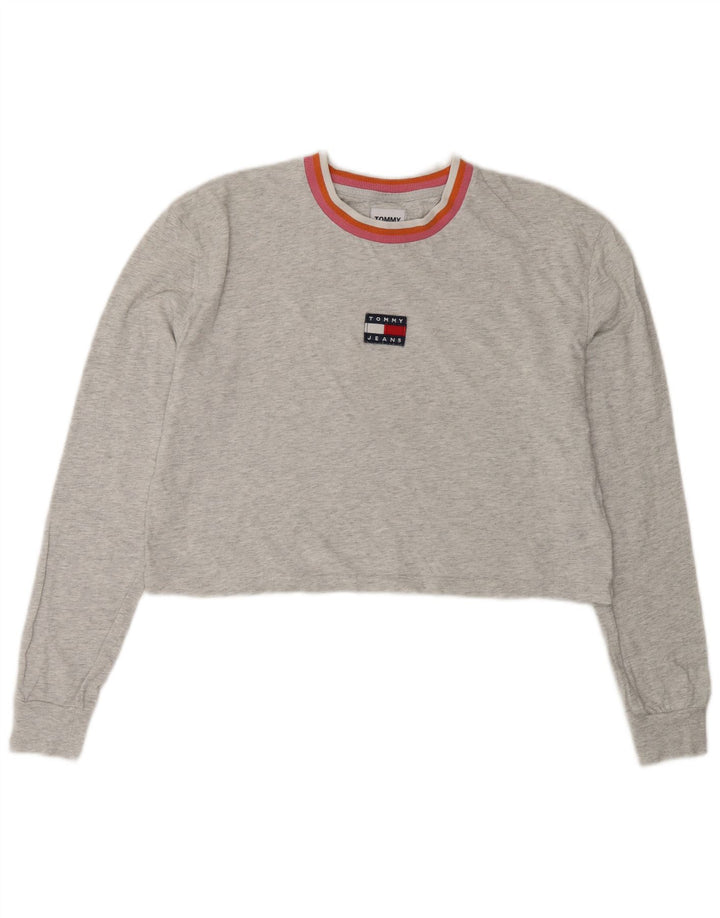 Женский укороченный топ оверсайз с длинными рукавами Tommy Hilfiger UK 10, маленький серый цвет