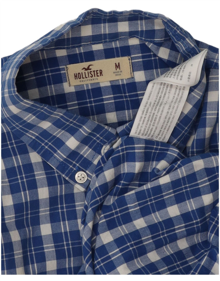 Мужская рубашка в клетку Hollister, хлопковая синяя клетка среднего размера