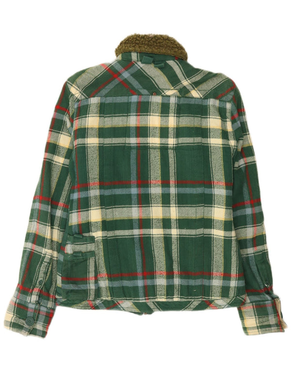SUPERDRY Womens Utility Jacket UK 12 Medium Green Check Cotton