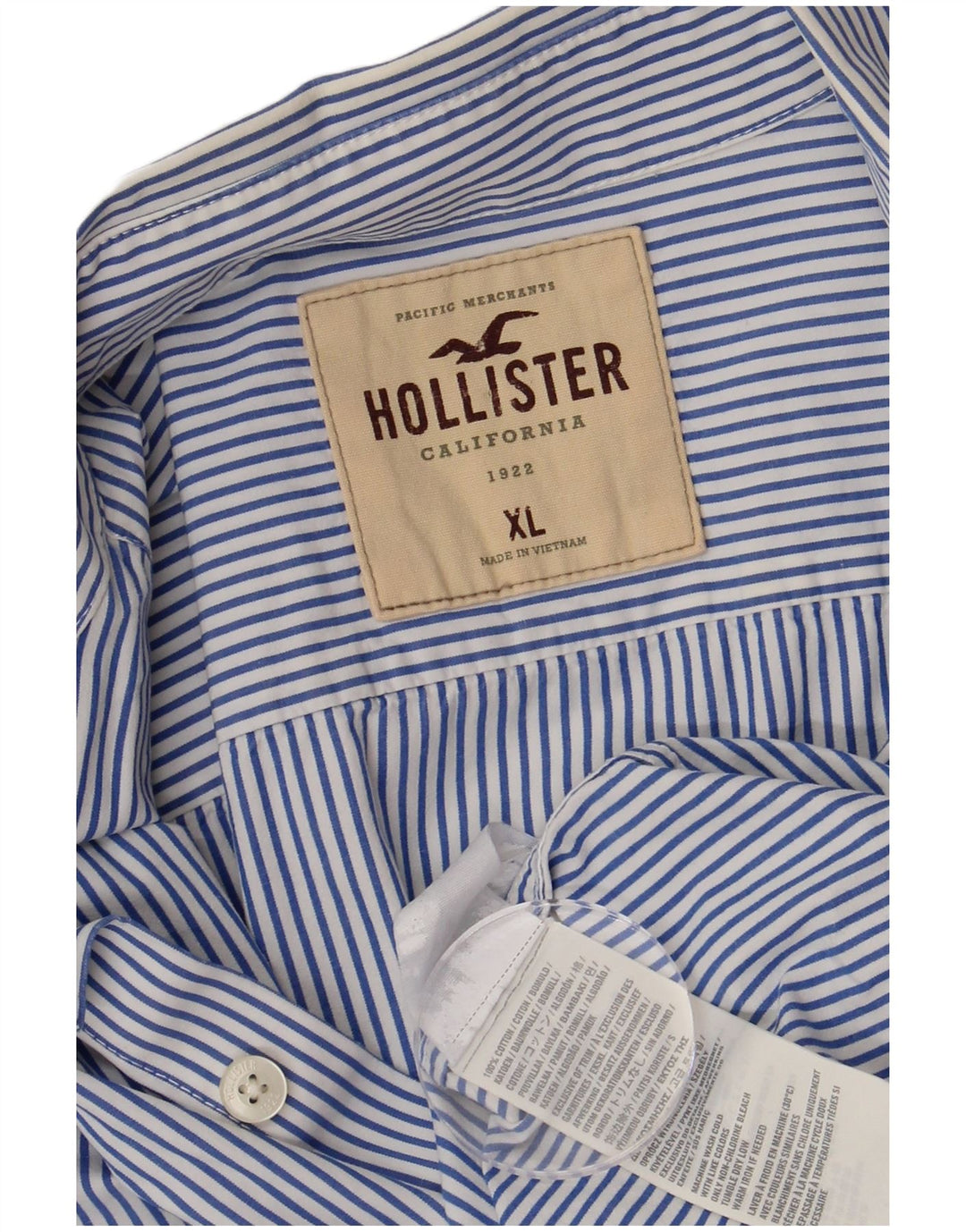 Мужская рубашка Hollister XL, синяя хлопковая полоска