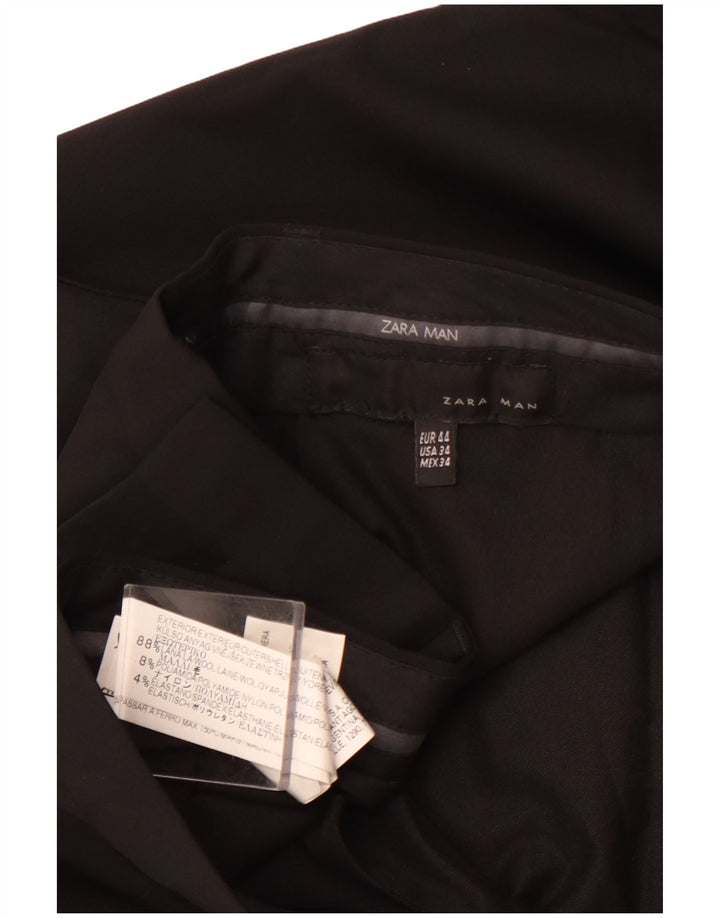 Мужские прямые костюмные брюки ZARA EU 44, большие W34 L31, черные шерстяные