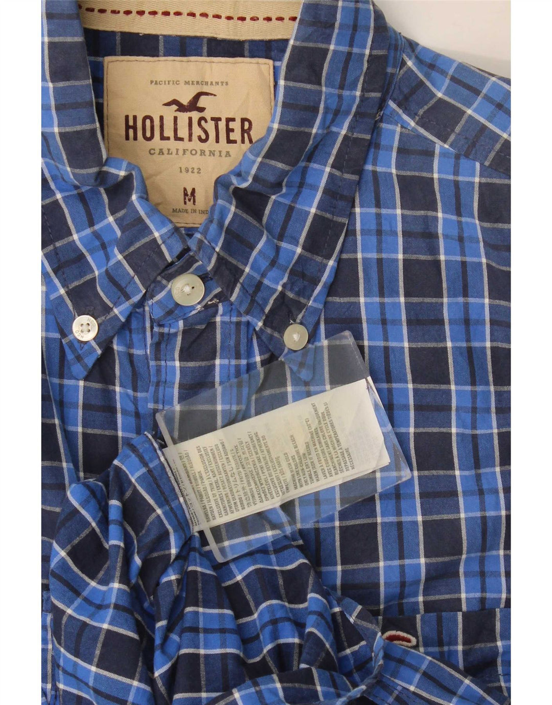 Мужская рубашка Hollister, хлопковая синяя клетка среднего размера