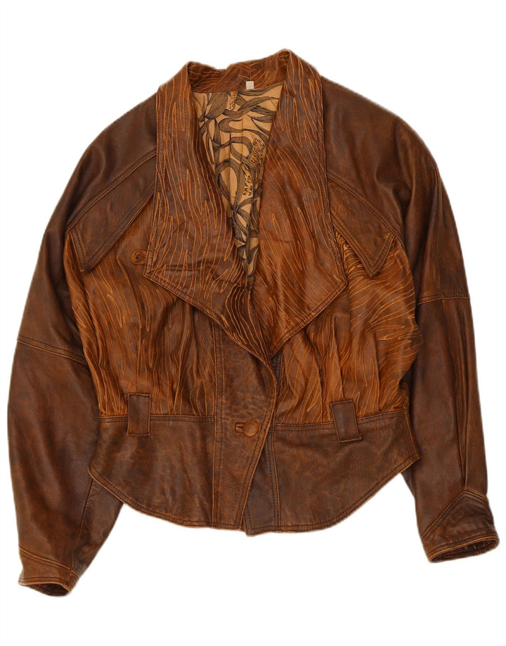 Винтажная женская кожаная куртка-бомбер IT 44 Medium Brown Tie Dye Biker