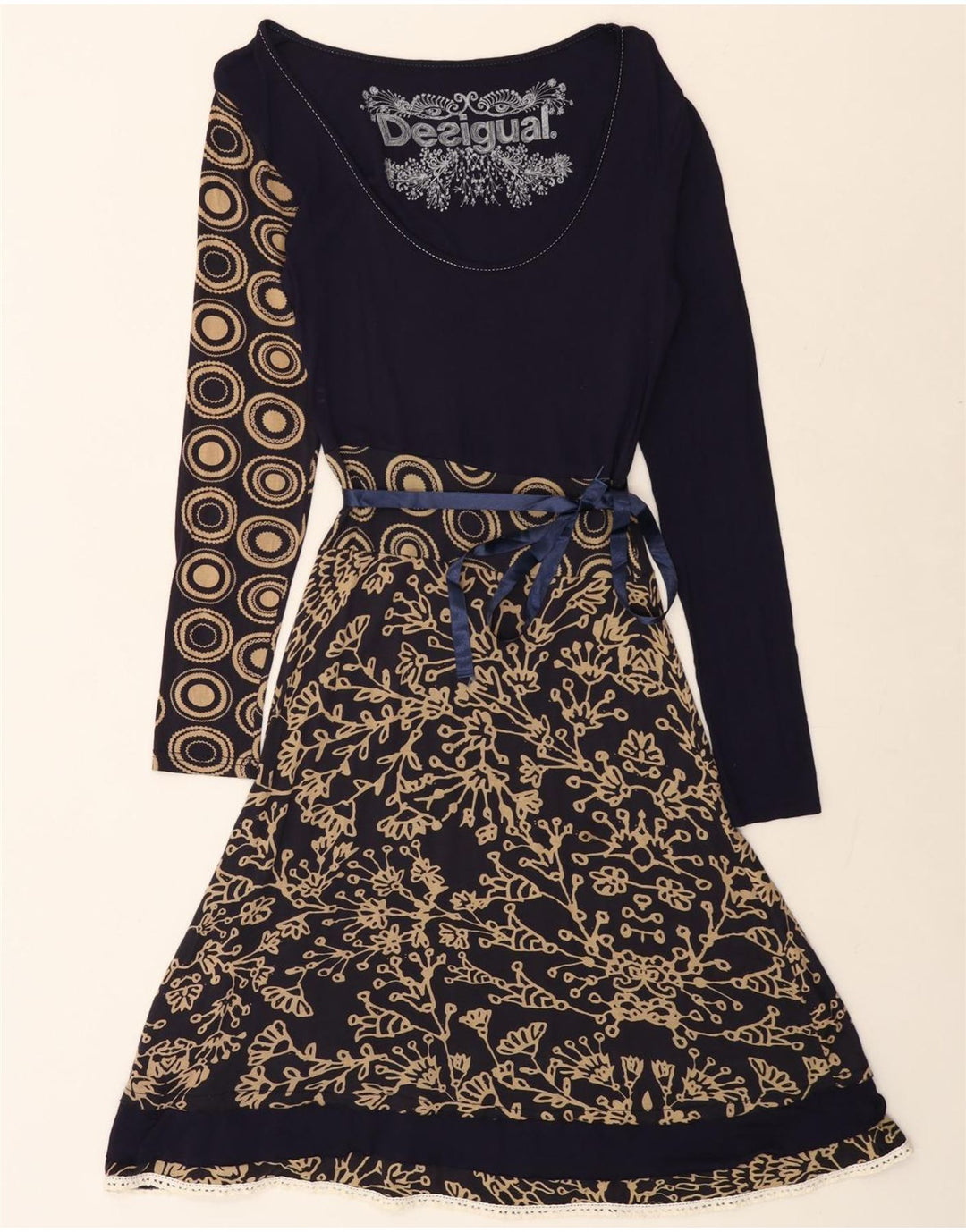 Женское платье трапециевидного силуэта с графическим рисунком DESIGUAL UK 12, средний темно-синий с цветочным принтом