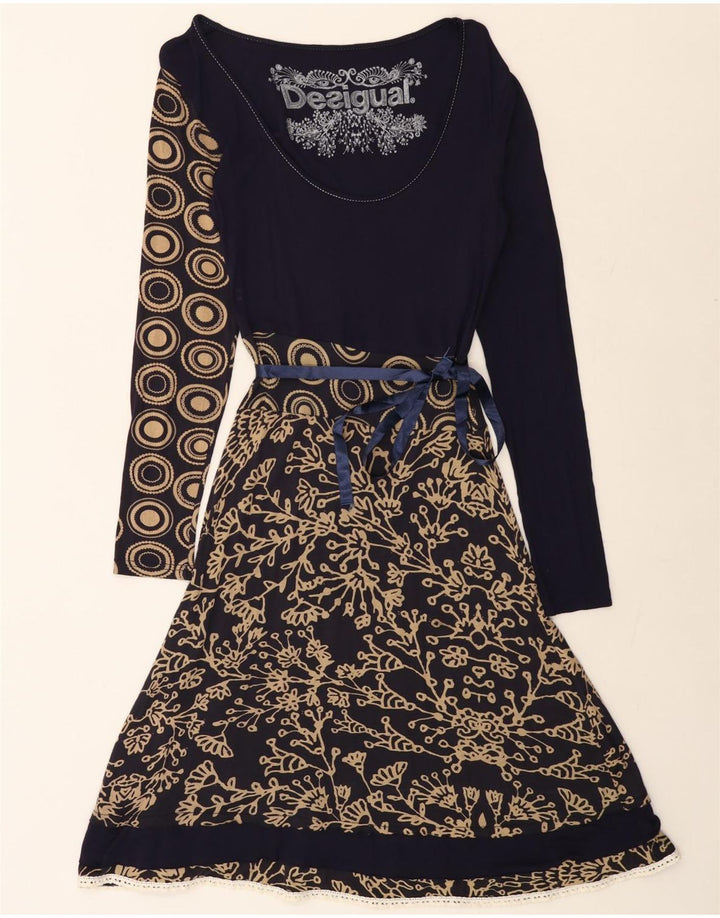 Женское платье трапециевидного силуэта с графическим рисунком DESIGUAL UK 12, средний темно-синий с цветочным принтом