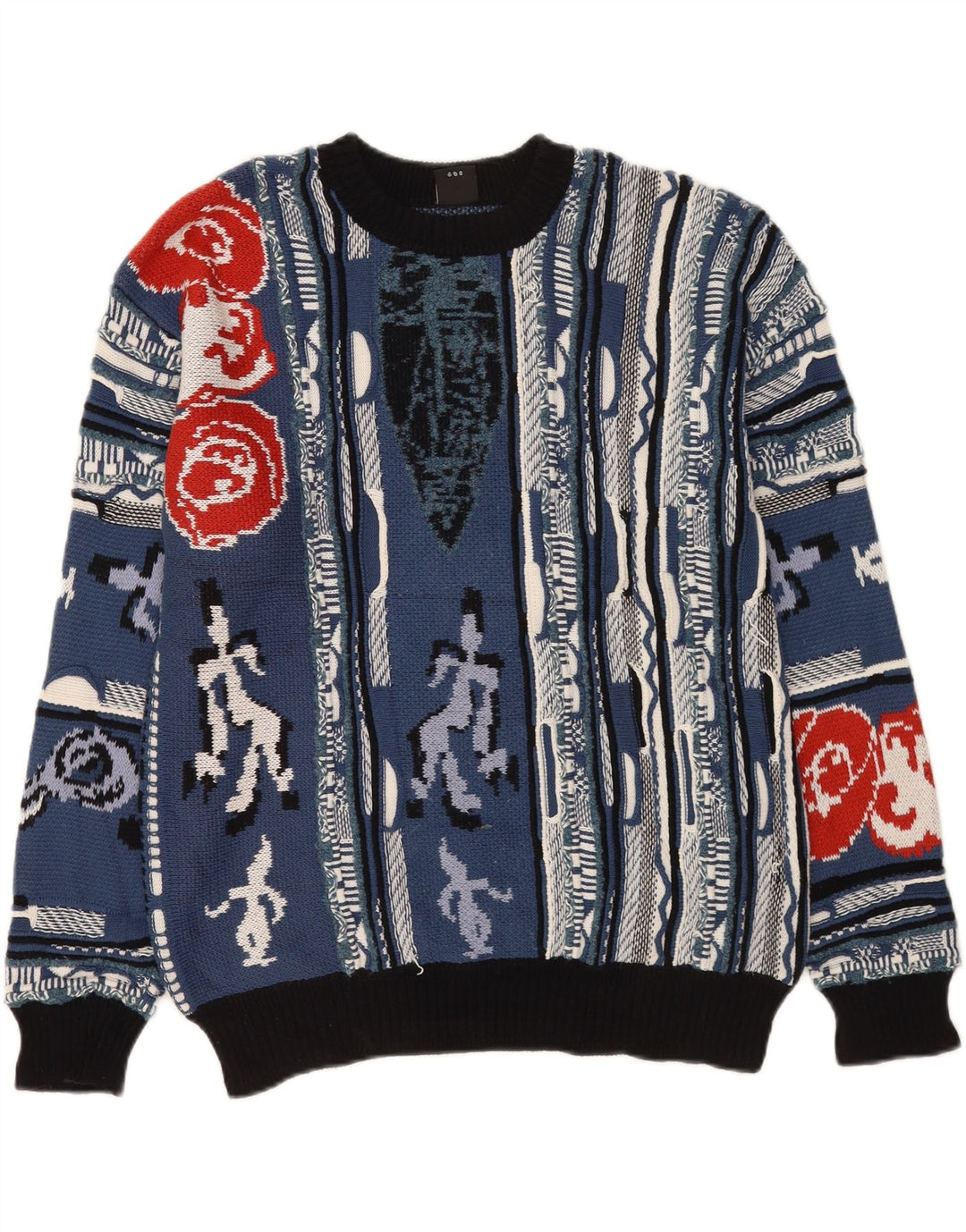 Urban Outfitters Мужской джемпер с круглым вырезом и абстрактным узором, свитер среднего синего цвета