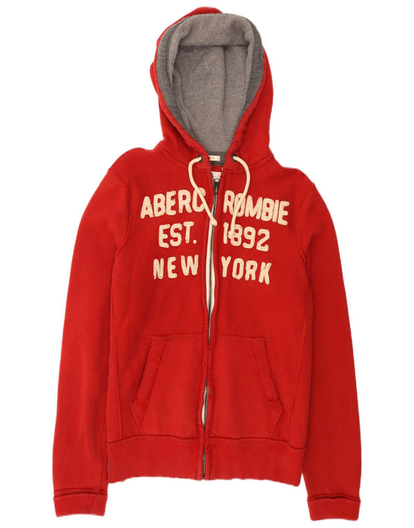 Мужской свитер с капюшоном и молнией с рисунком Abercrombie & Fitch, хлопковый средний красный цвет