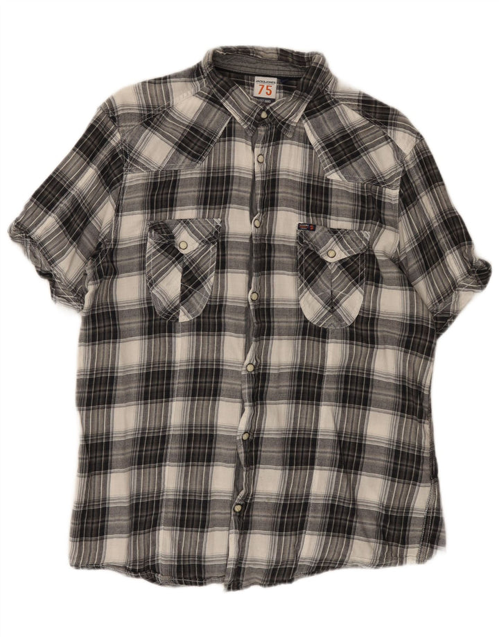 Мужская фланелевая рубашка Jack & Jones с коротким рукавом, большая серая клетка, хлопок