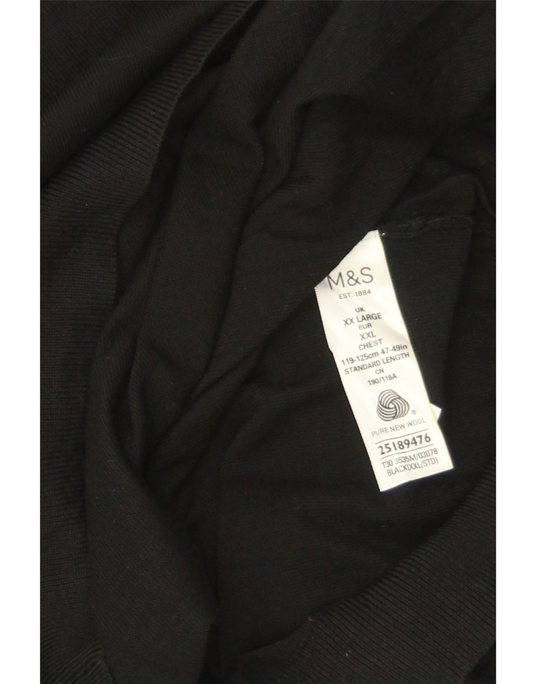 Мужской джемпер с v-образным вырезом Marks & Spencer 2XL, черный из шерсти мериноса